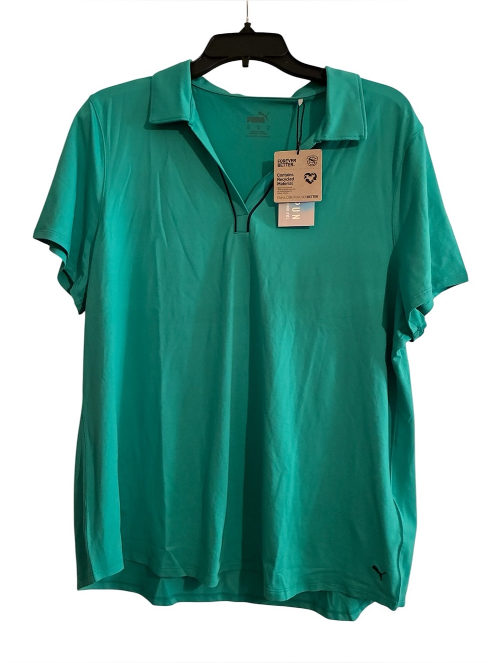 Puma Teal Sparkling Green Cloudspun Piped Polo Golf Tennis Womens Size XL
